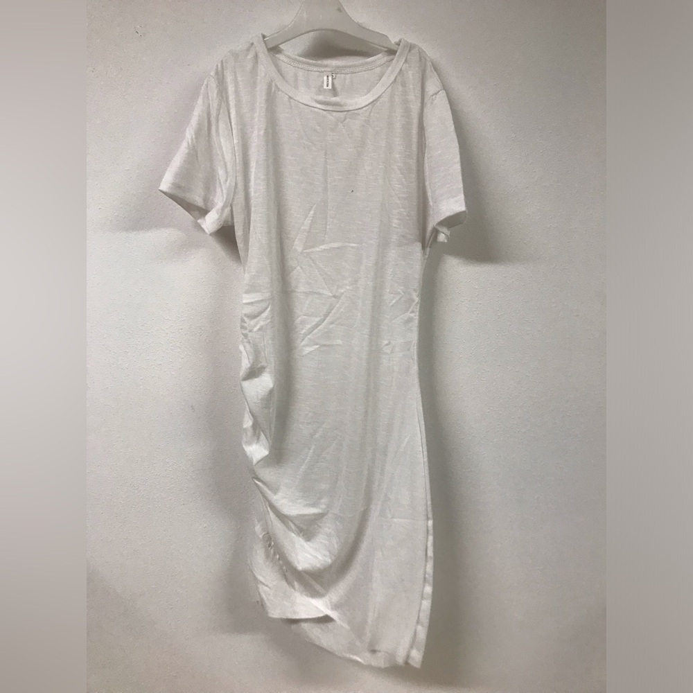 Women Round Neck Short Sleeve Midi Dress Party Wedding Summer Causal Dress White